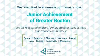 JA of Northern New England is now JA of Greater Boston. The image lists the nine impact communities and includes the new logo.